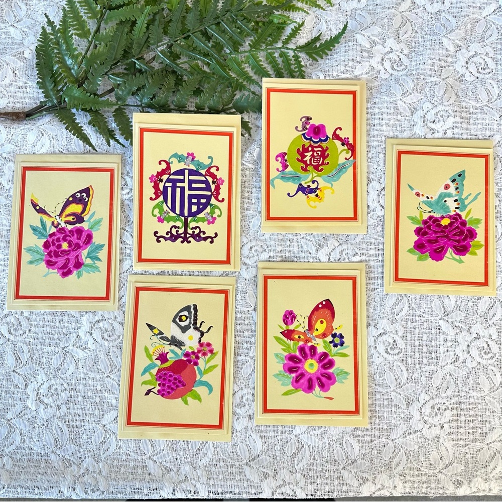 Vintage Jianzhi Paper Art Chinese Cutout Handcrafted Blank Cards w Envelopes